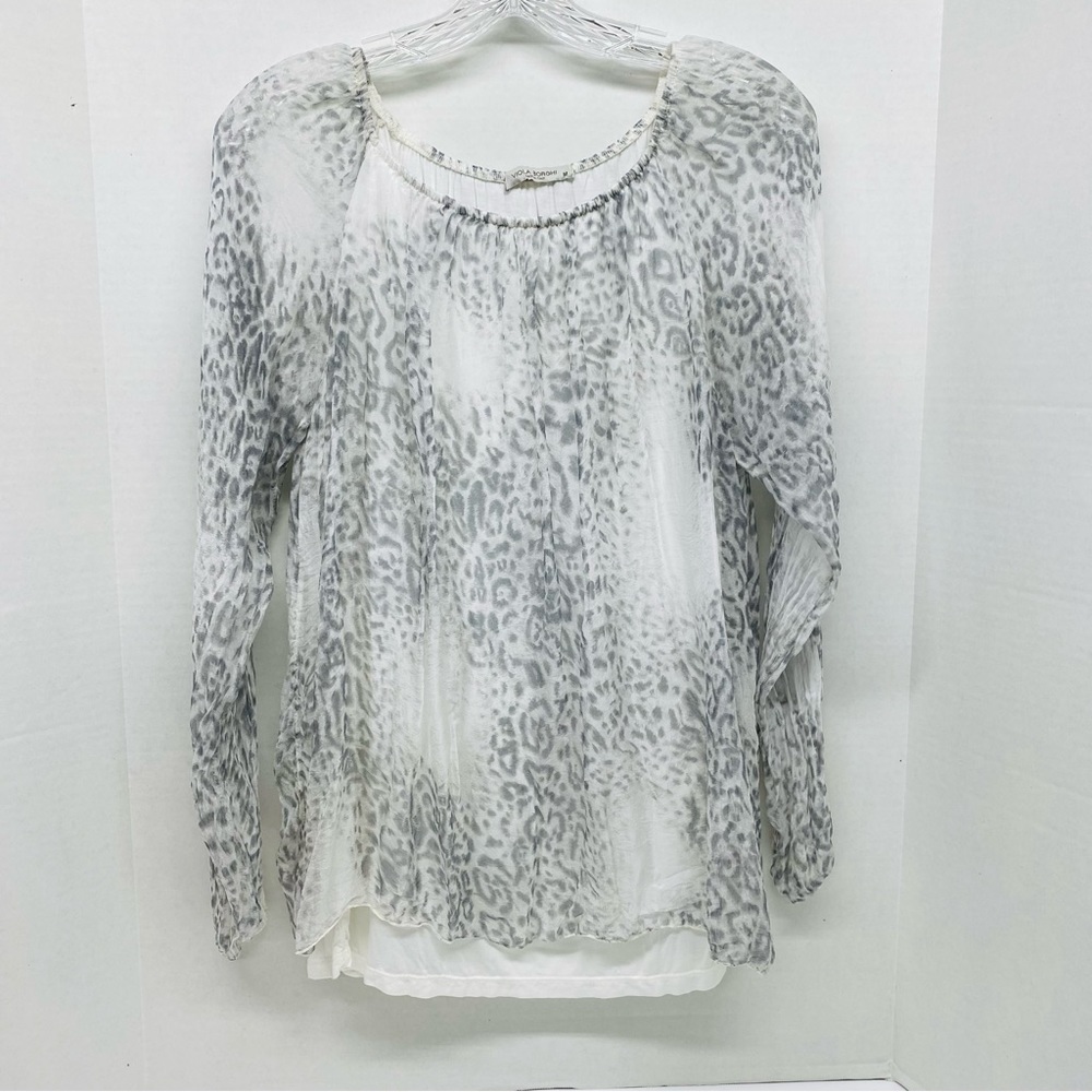 Viola Borghi Womens Gray White Animal Print Blouse Size M 100% Silk Feminine